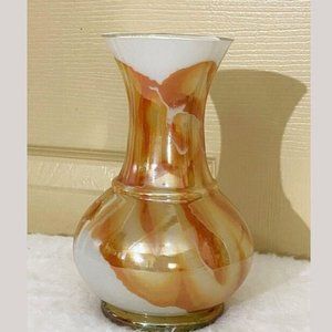 Handmade Glass Vase Decorated with Orange Roses